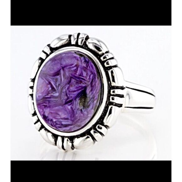 Gorgeous Oval Cabachon Purple Charoite Gemstome Ring Sz 8~.925 Sterling - Picture 3 of 5